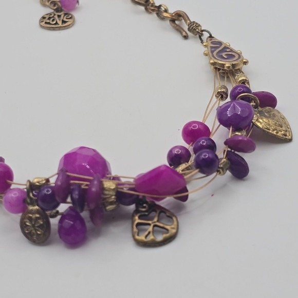 Chicos Purple Beaded Necklace Gold Tone Whimsigoth Boho - Picture 2 of 10